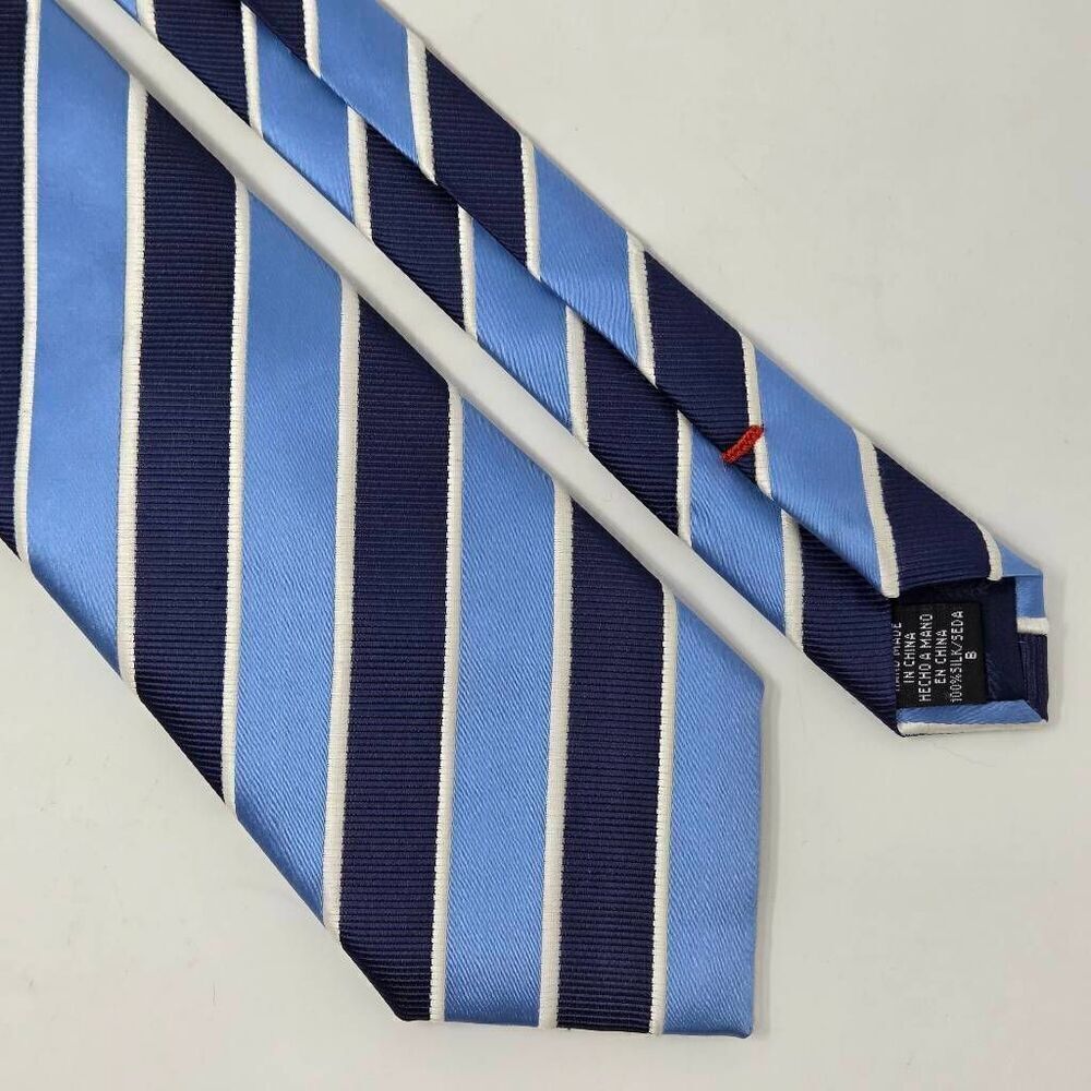 CHAPS RALPH LAUREN SILK TIE BLUE WHITE MIXED TEXTURE SATIN STRIPE 3.75" X 58"